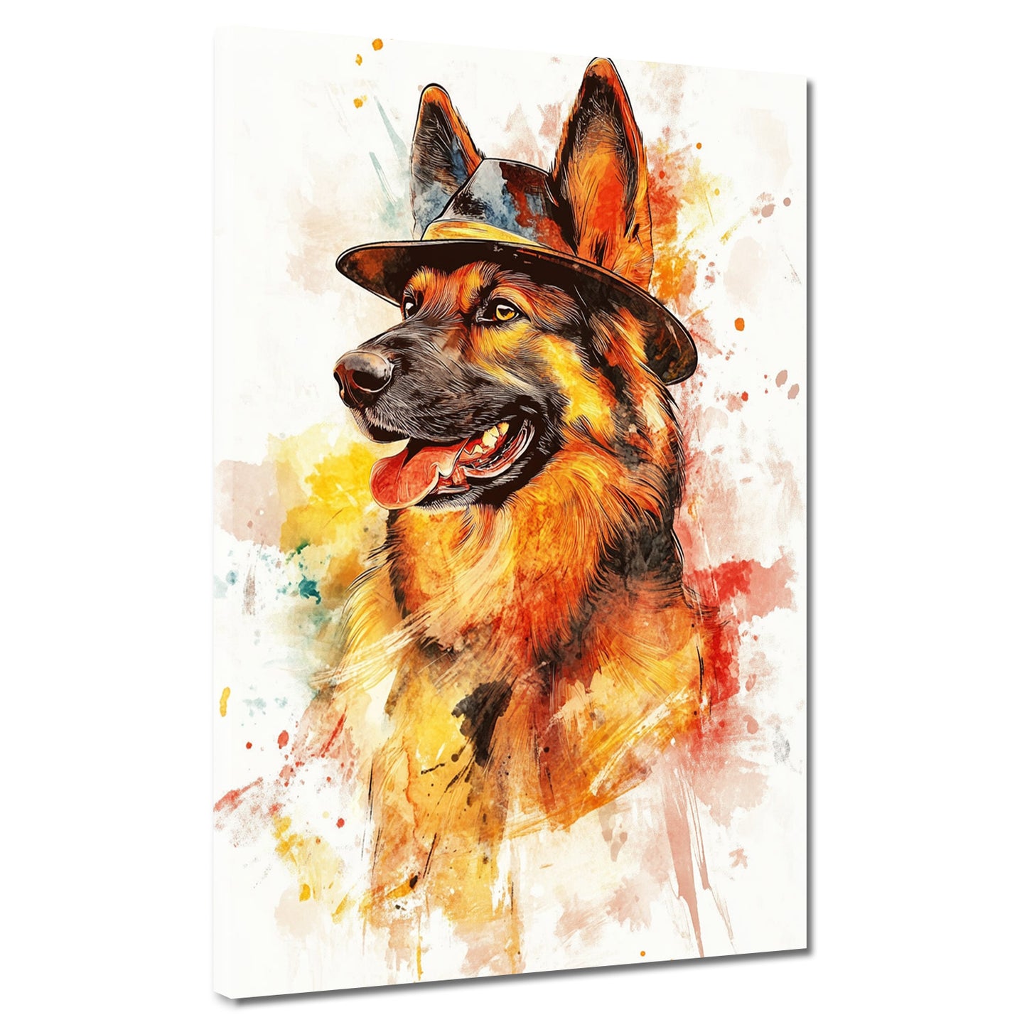 Pop Art Schäferhund mit Hut bunt Wandbild Kunstwerk