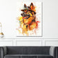 Pop Art Schäferhund mit Hut bunt Wandbild Kunstwerk