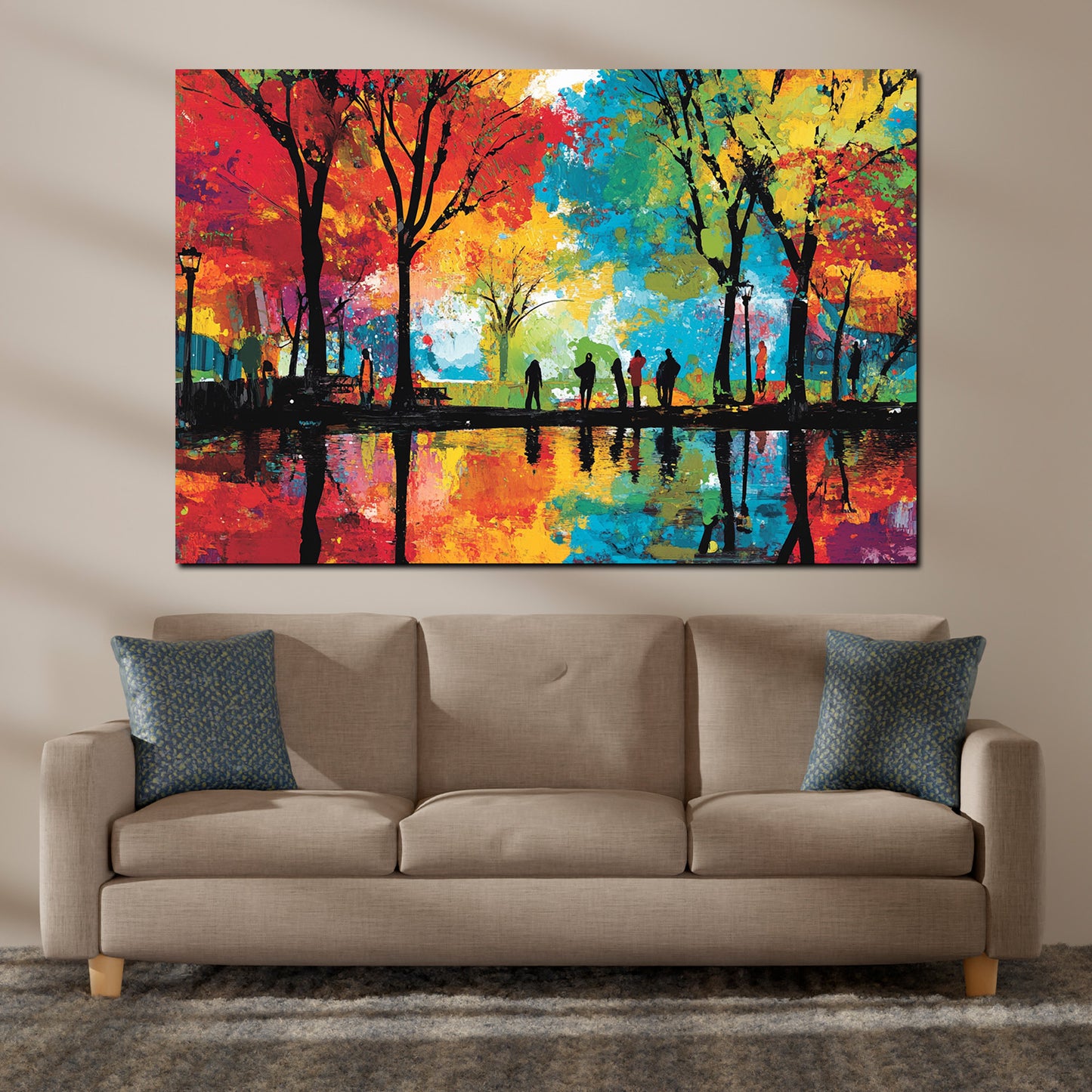 Wandbild Kunstwerk Pop Art Spaziergang Natur Farben Seeufer Herbststimmung