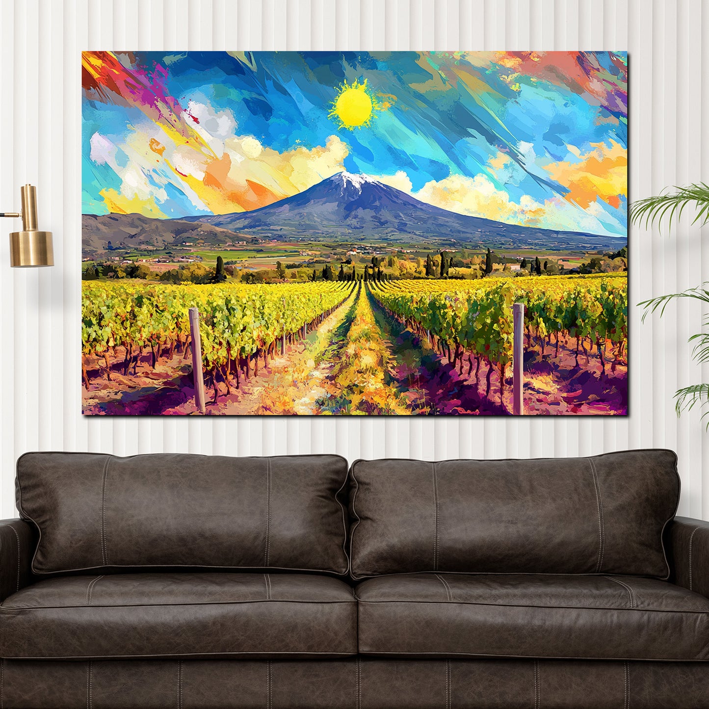 Wandbild Kunstwerk Pop Art Weinlandschaft Reben Panorama Himmel Farbenspiel