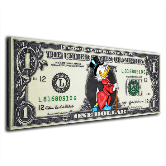 Rich Duck, 1 Dollar, Comic, I Am Happy, Geld & Erfolg Wandbild Kunstwerk