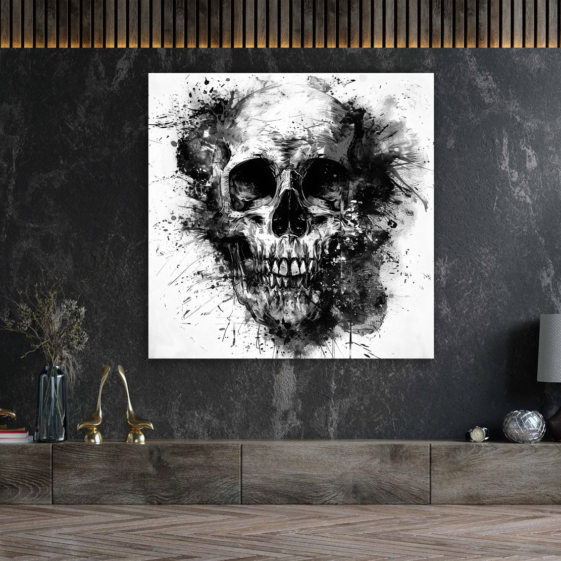 Schädel Motiv in Schwarz Weiß Wandbild Kunstwerk