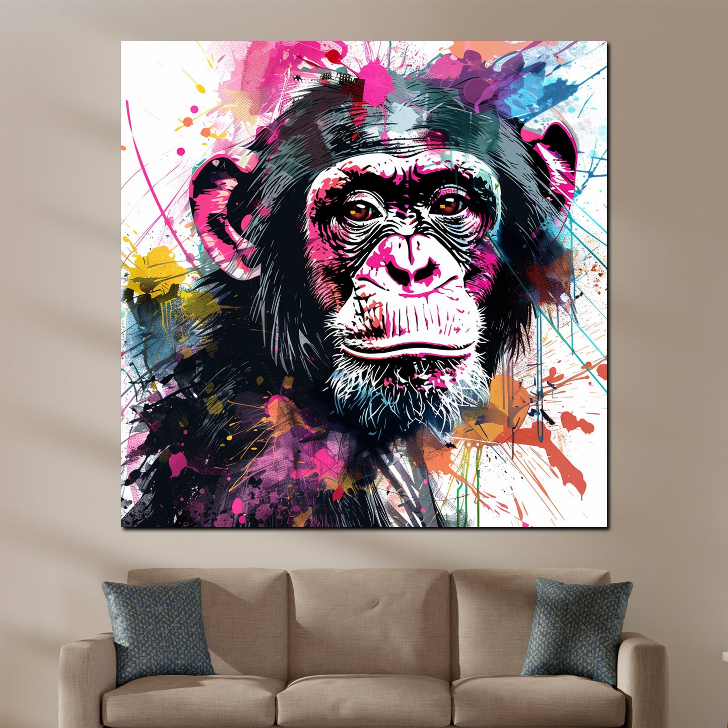 Pop Art Schimpanse farbenfroh Wandbild Kunstwerk