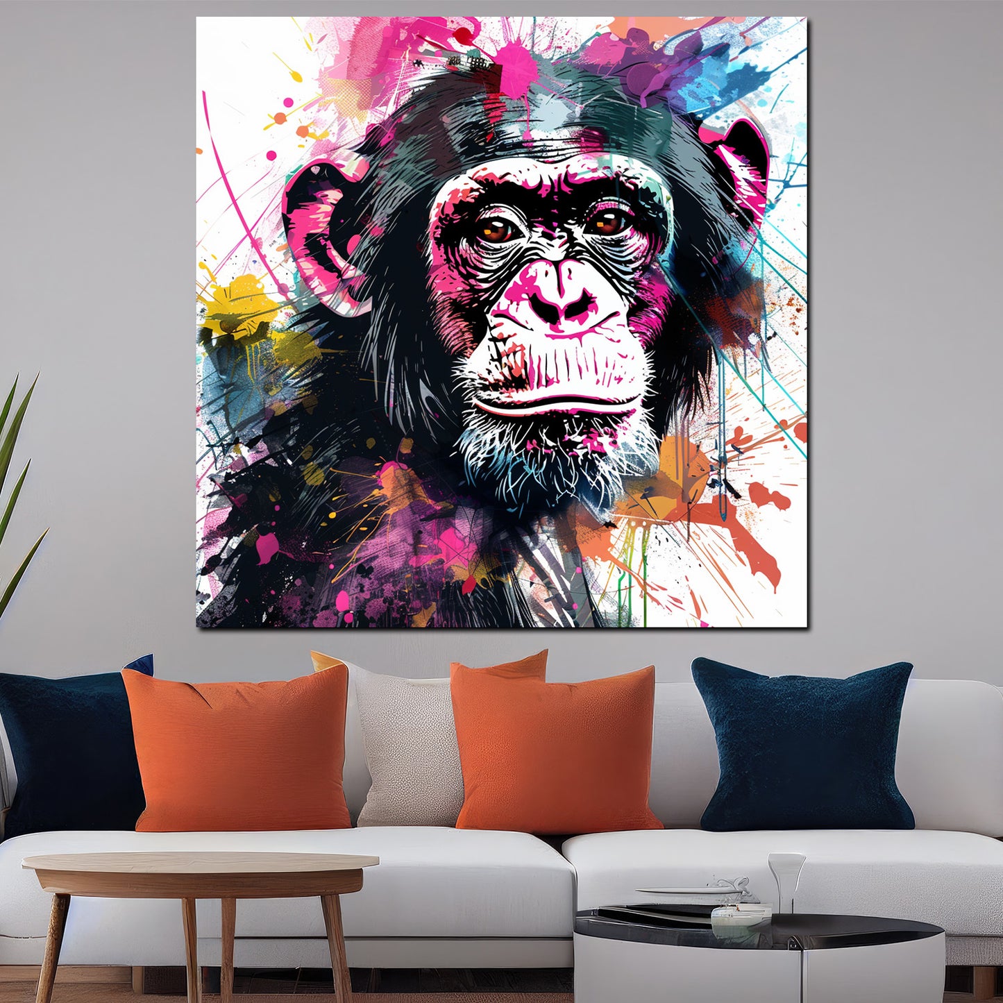 Pop Art Schimpanse farbenfroh Wandbild Kunstwerk
