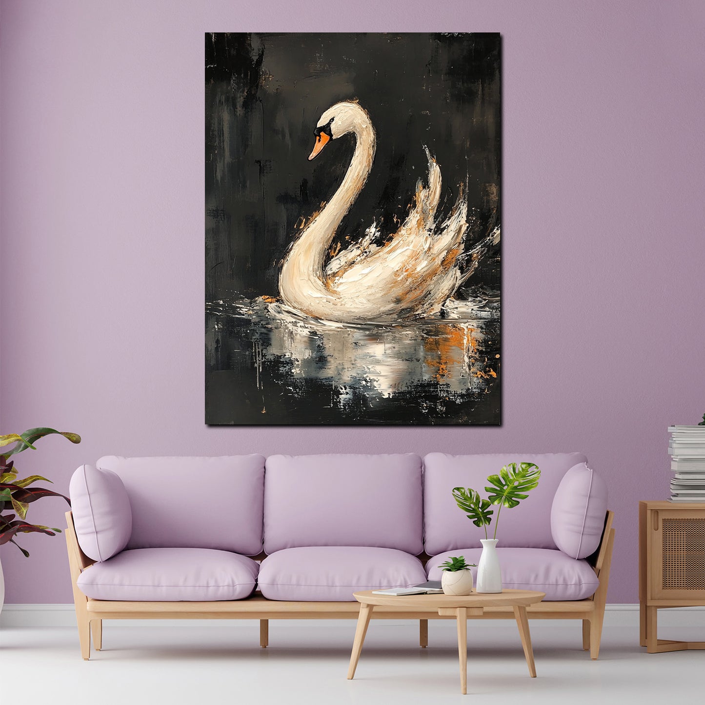 Wandbild Kunstwerk Schwan Pinselstrich Bewegung Anmut Wasser modern