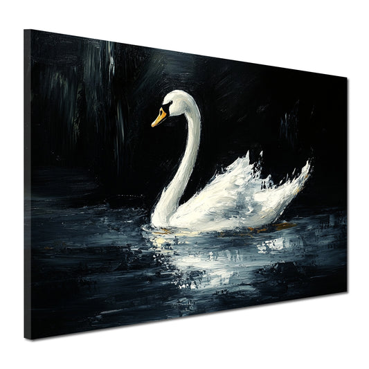 Wandbild Kunstwerk Schwan im Wasser mit Spiegelung Eleganz Naturstil modern