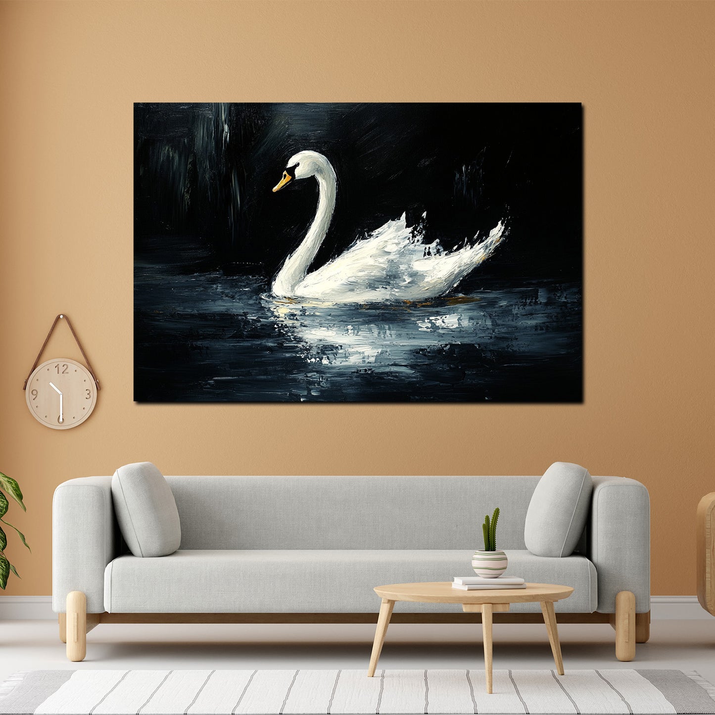 Wandbild Kunstwerk Schwan im Wasser mit Spiegelung Eleganz Naturstil modern