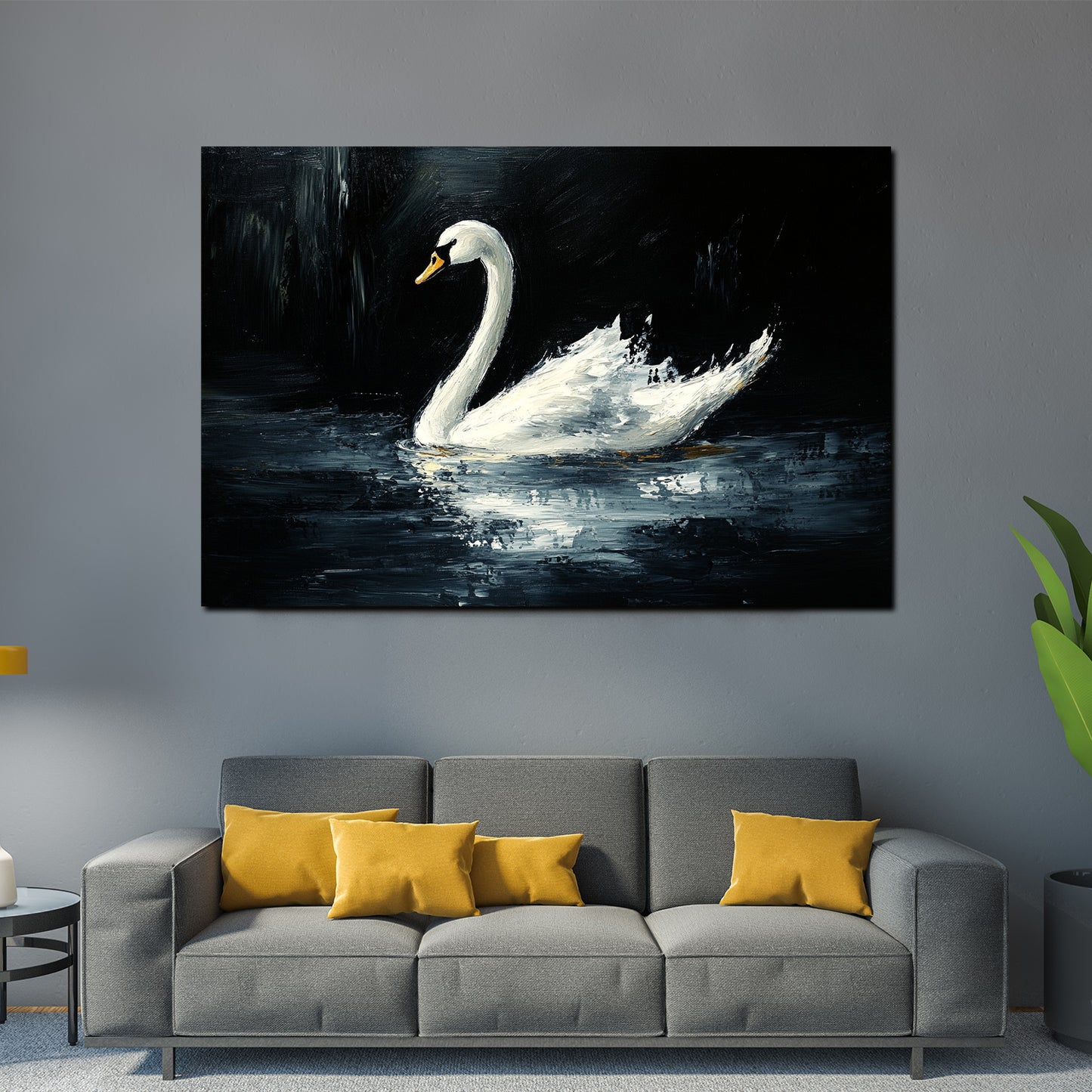 Wandbild Kunstwerk Schwan im Wasser mit Spiegelung Eleganz Naturstil modern