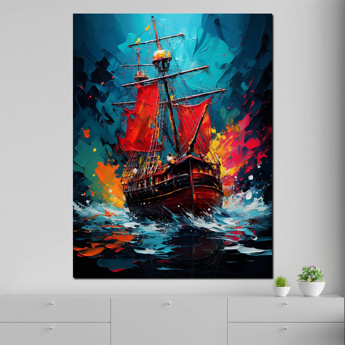 Segelschiff auf wilder hoher See Wandbild Kunstwerk