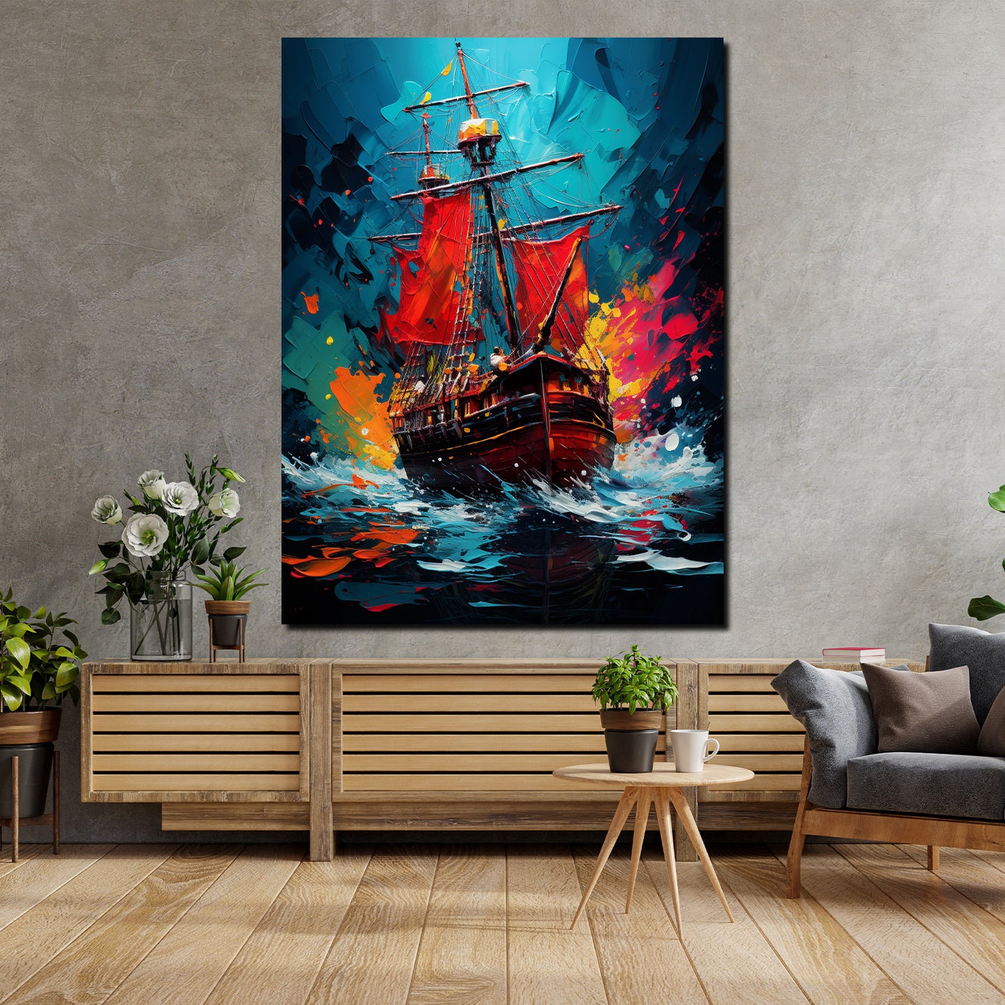 Segelschiff auf wilder hoher See Wandbild Kunstwerk