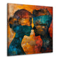 Wandbild Kunstwerk Silhouetten eines Paares in abstrakten Farben
