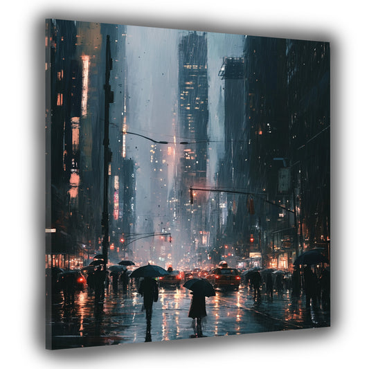 Wandbild Kunstwerk Stadt New York Regenszene Großstadtbeleuchtung modern