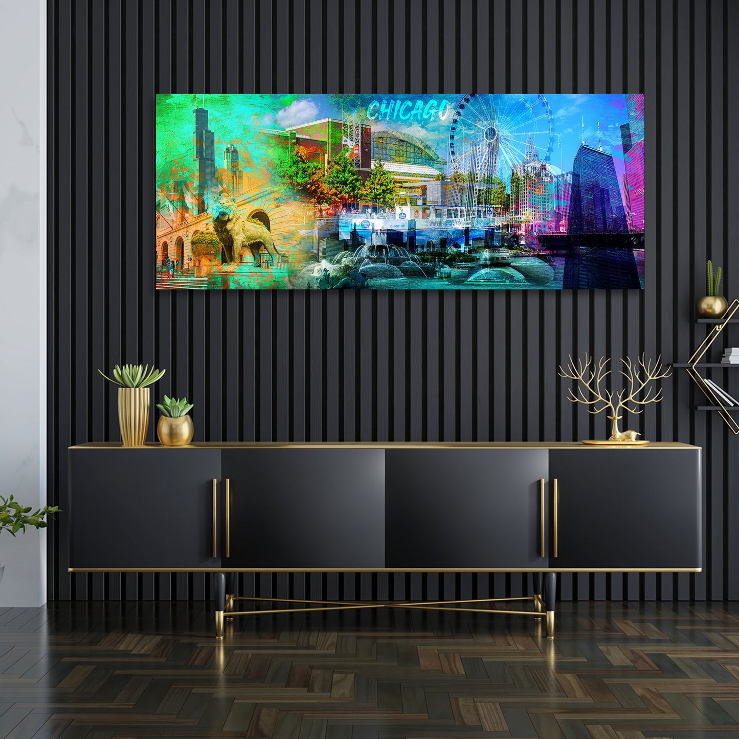 Stadtansicht Chicago USA Pop Art mit Architektur Wandbild Kunstwerk