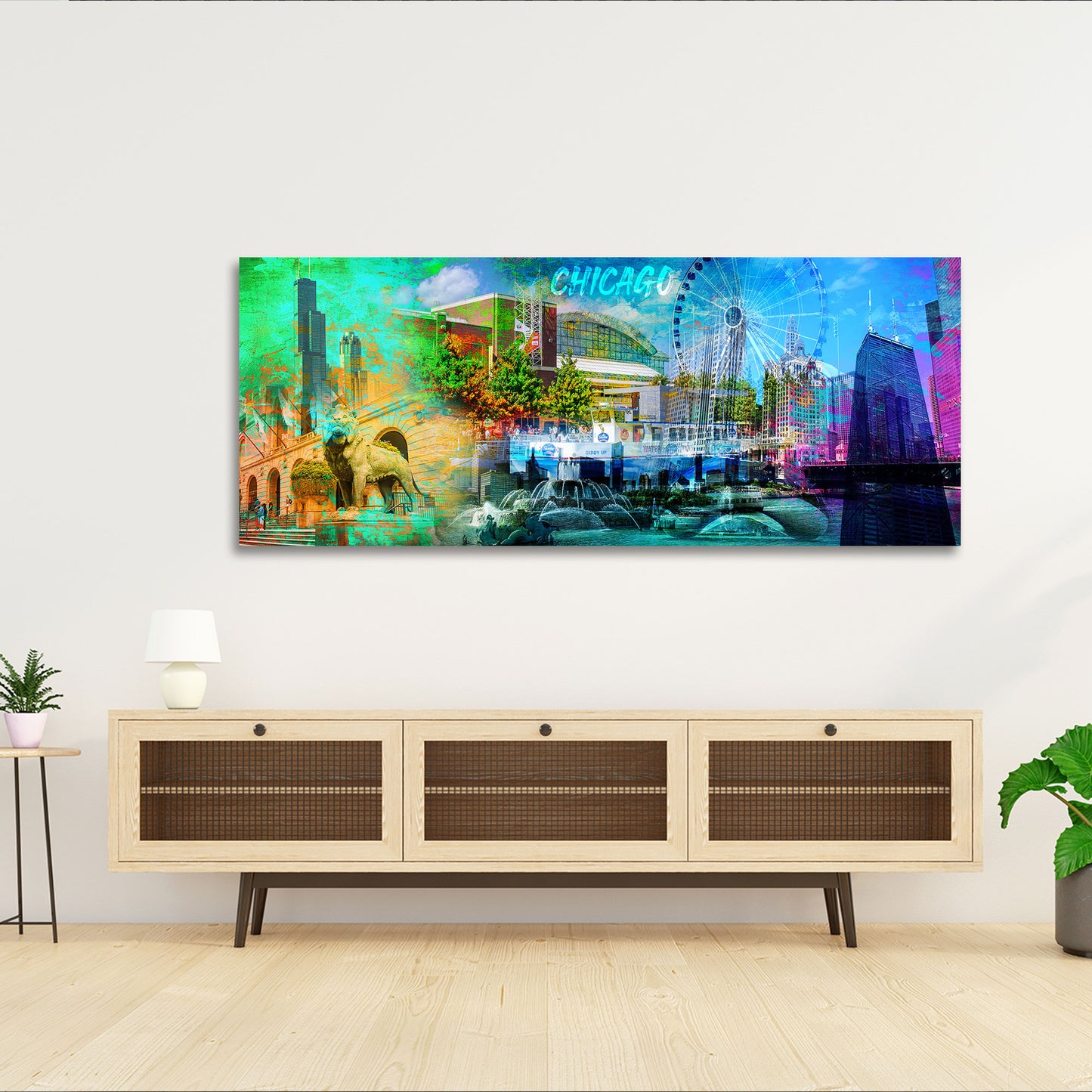 Stadtansicht Chicago USA Pop Art mit Architektur Wandbild Kunstwerk