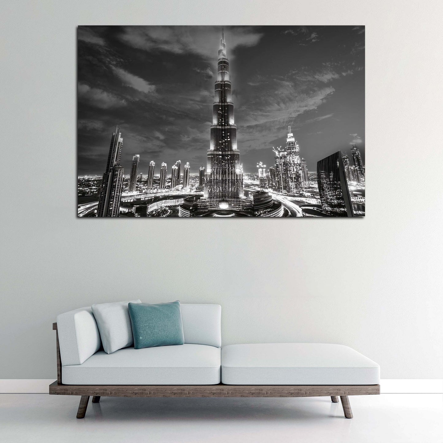 Städte Dubai Architektur Burj Khalifa Hochhäuser Licht Spiegelung Wandbild Kunstwerk