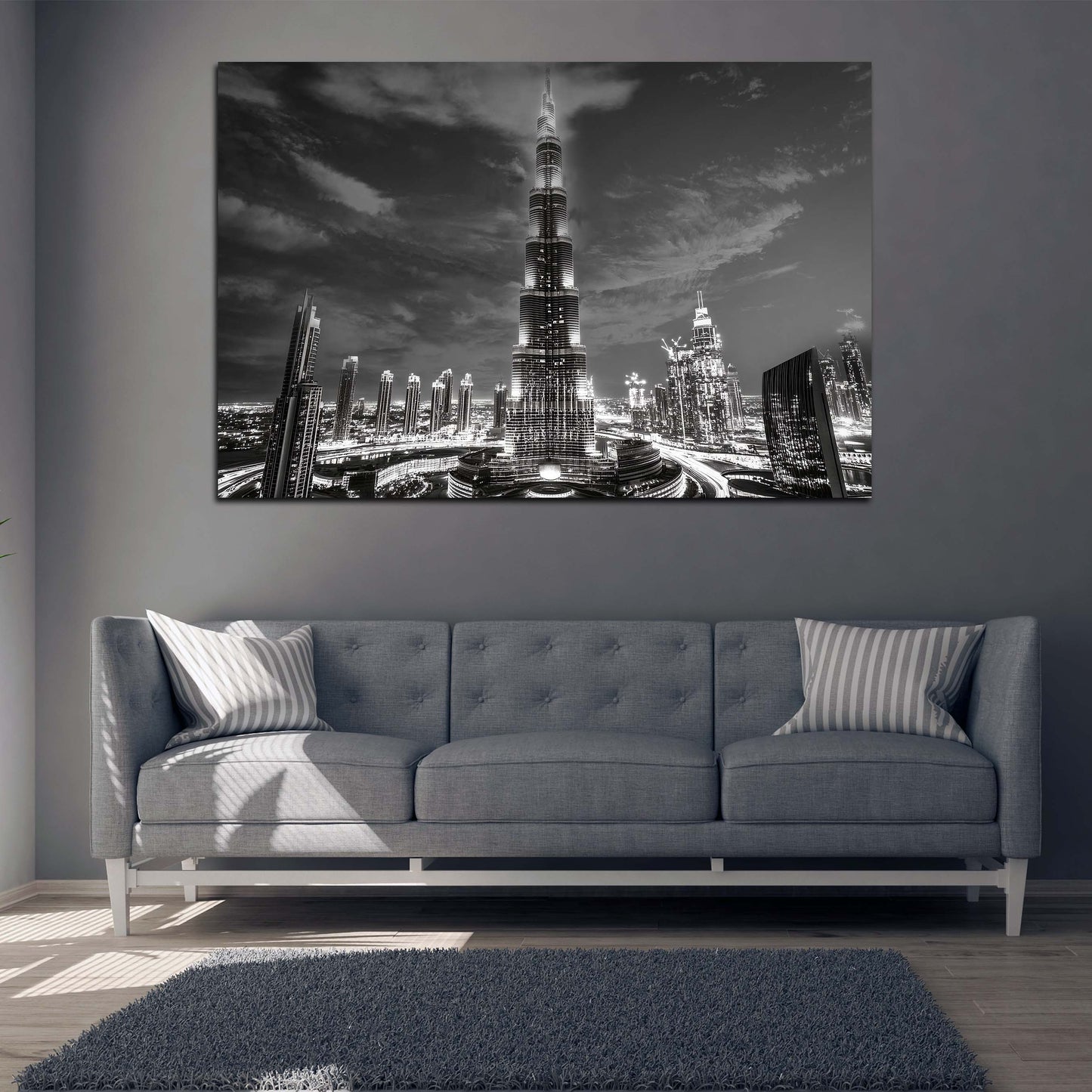 Städte Dubai Architektur Burj Khalifa Hochhäuser Licht Spiegelung Wandbild Kunstwerk