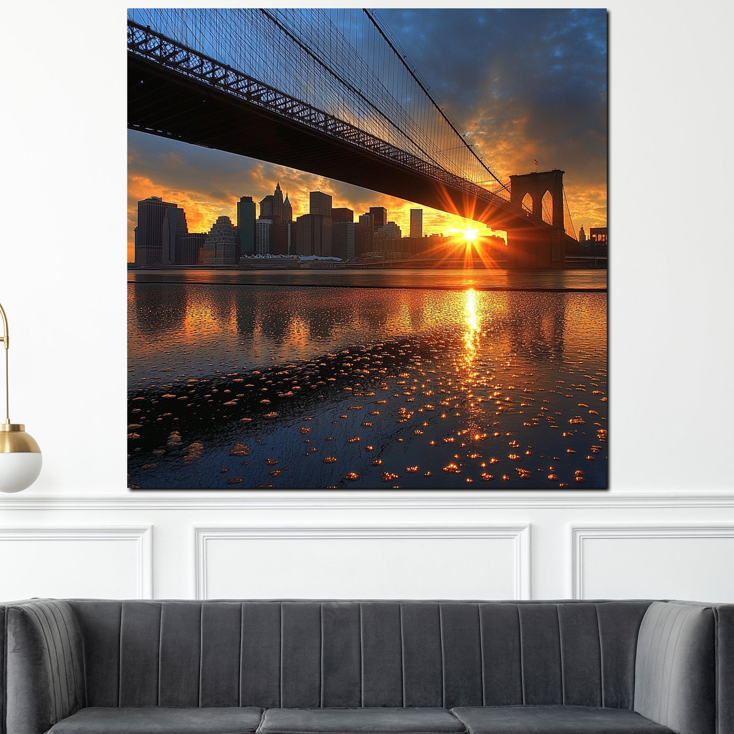 Wandbild Kunstwerk Städte New York Brücke Sonnenlicht Spiegelung Architektur