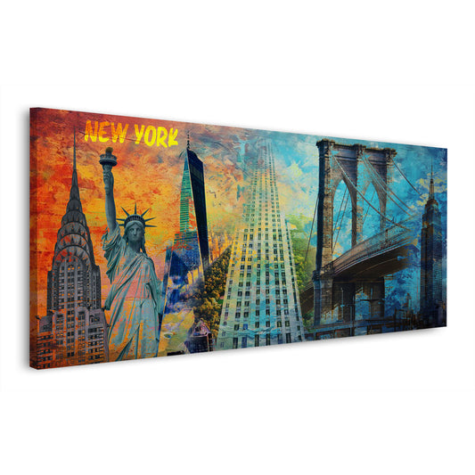 Wandbild Kunstwerk Städte New York City Pop Art mit Wahrzeichen Empire State Building