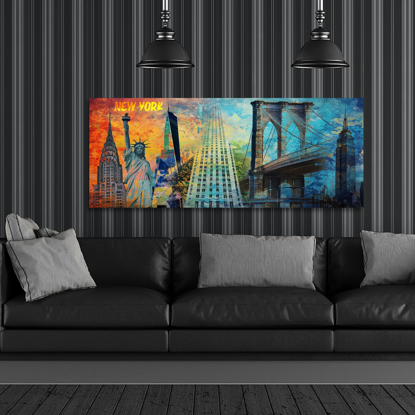 Städte New York City Pop Art mit Wahrzeichen Empire State Building Wandbild Kunstwerk