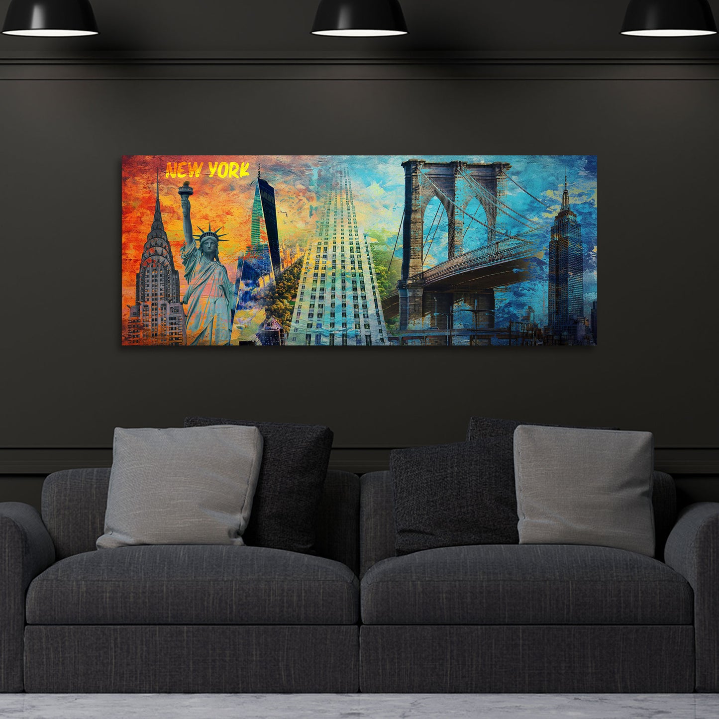 Städte New York City Pop Art mit Wahrzeichen Empire State Building Wandbild Kunstwerk