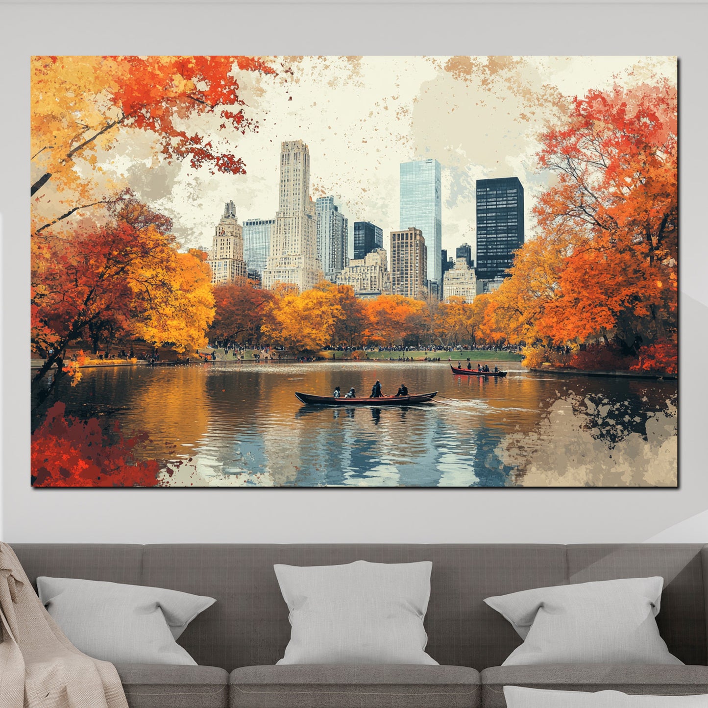 Städte New York Park Boote Herbstfarben Spiegelung Wandbild Kunstwerk