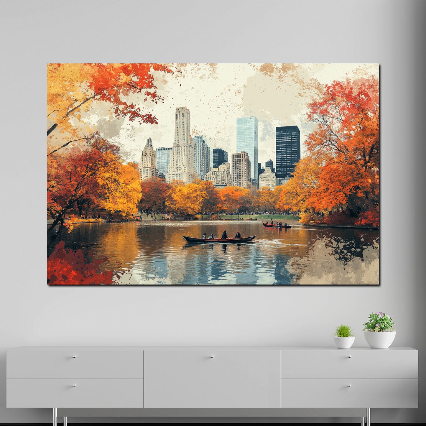 Städte New York Park Boote Herbstfarben Spiegelung Wandbild Kunstwerk
