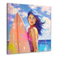 Strandmotiv mit Surferin Wandbild Kunstwerk
