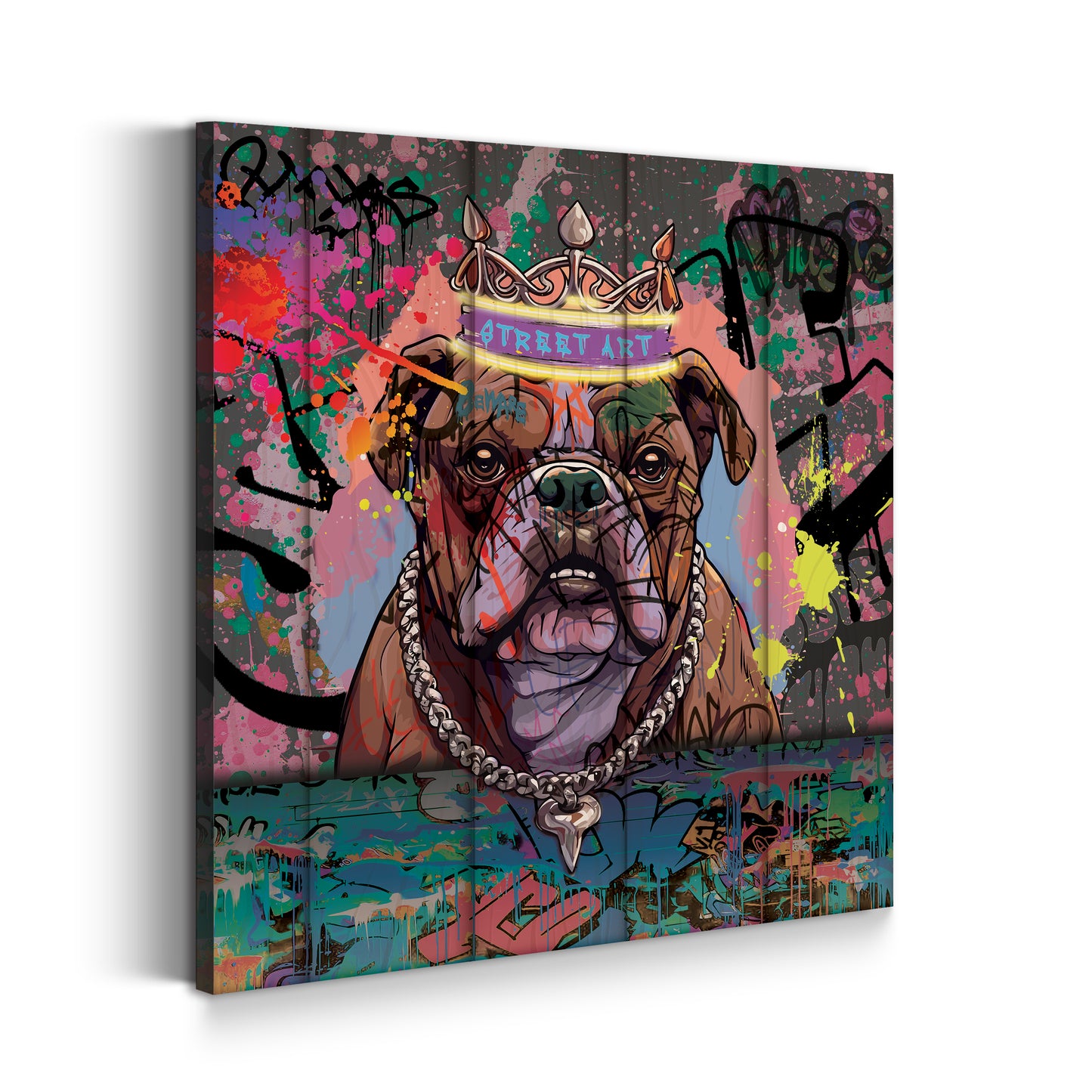 Street Art Bulldogge mit Krone Graffiti Art Wandbild Kunstwerk
