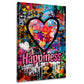 Wandbild Kunstwerk Street Art Herz und Happiness Motiv in lebhaften Farben