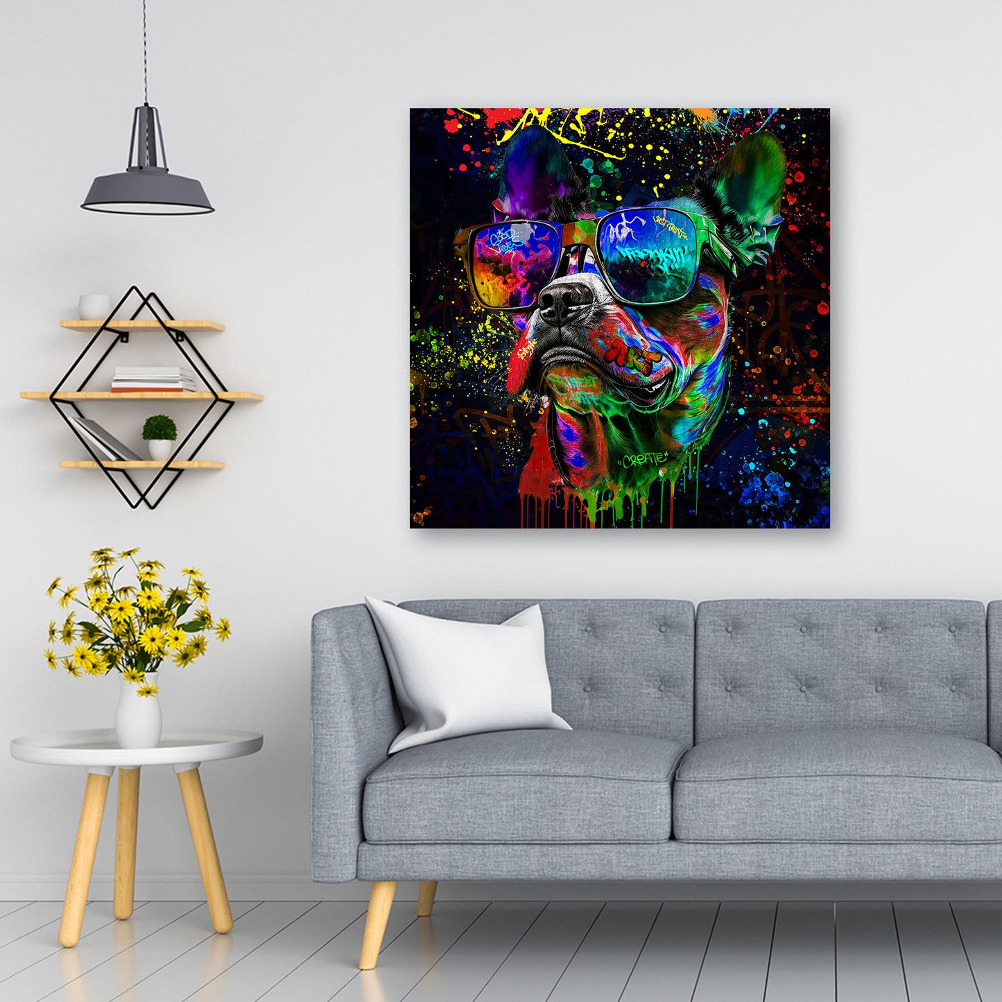 Pop ArtStreet Art Hund mit Sonnenbrille Wandbild Kunstwerk