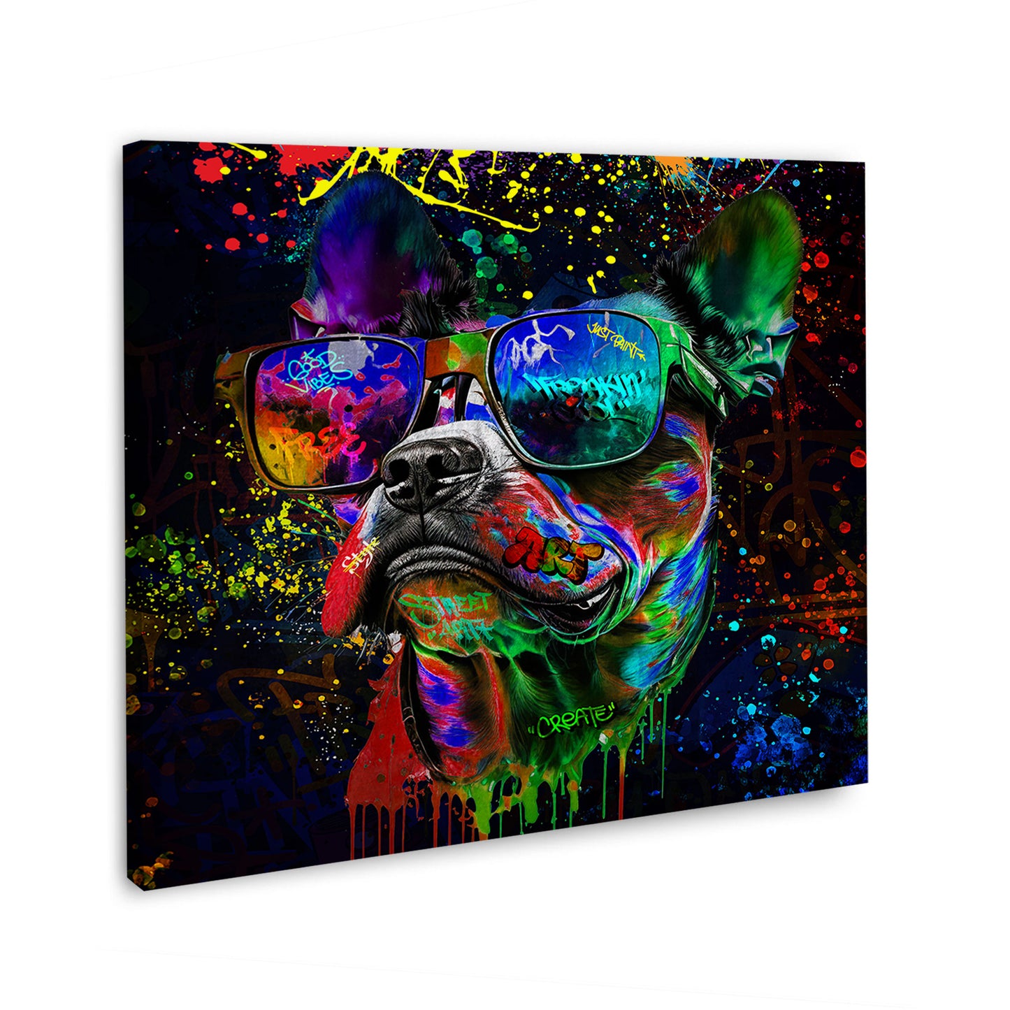 Pop ArtStreet Art Hund mit Sonnenbrille Wandbild Kunstwerk