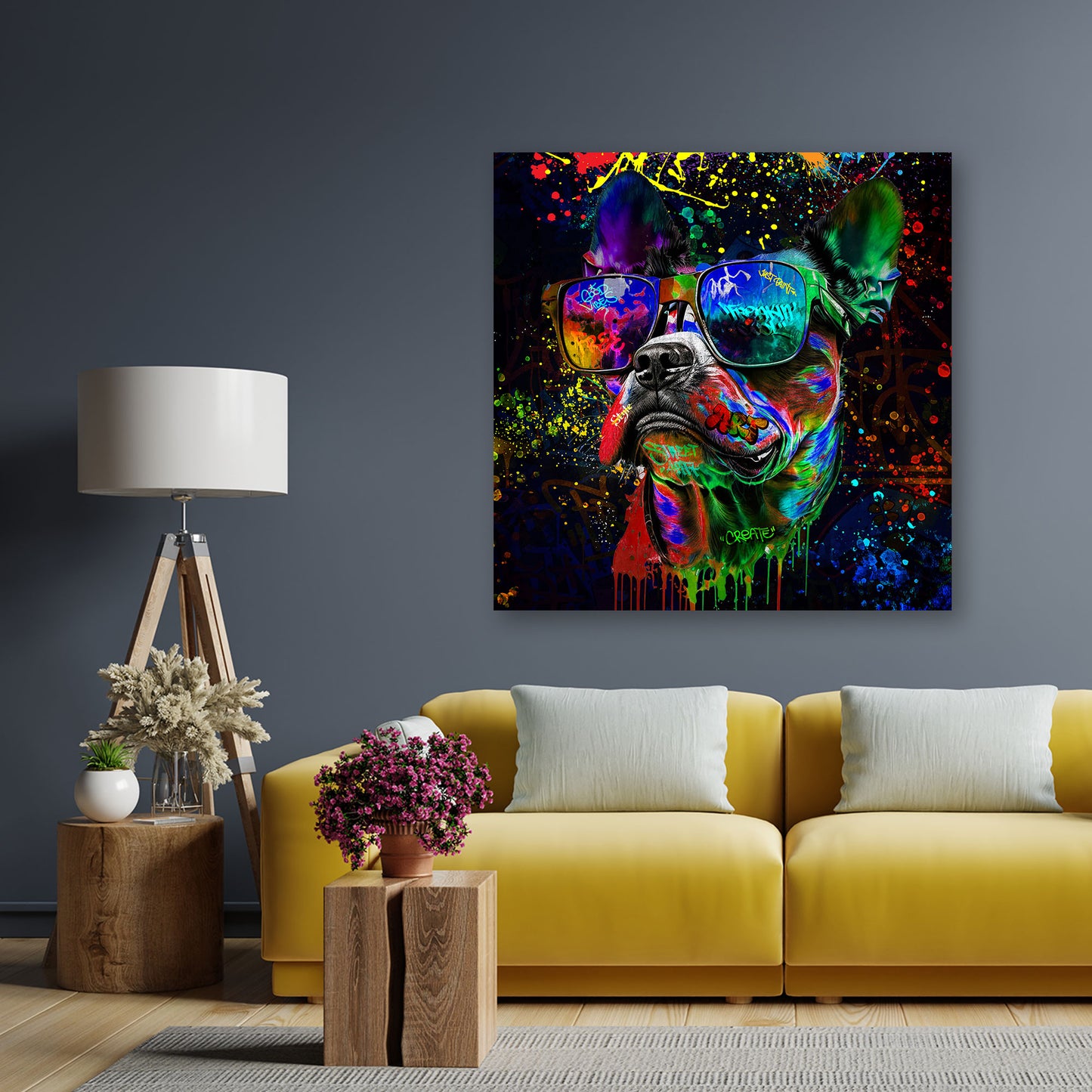 Pop ArtStreet Art Hund mit Sonnenbrille Wandbild Kunstwerk