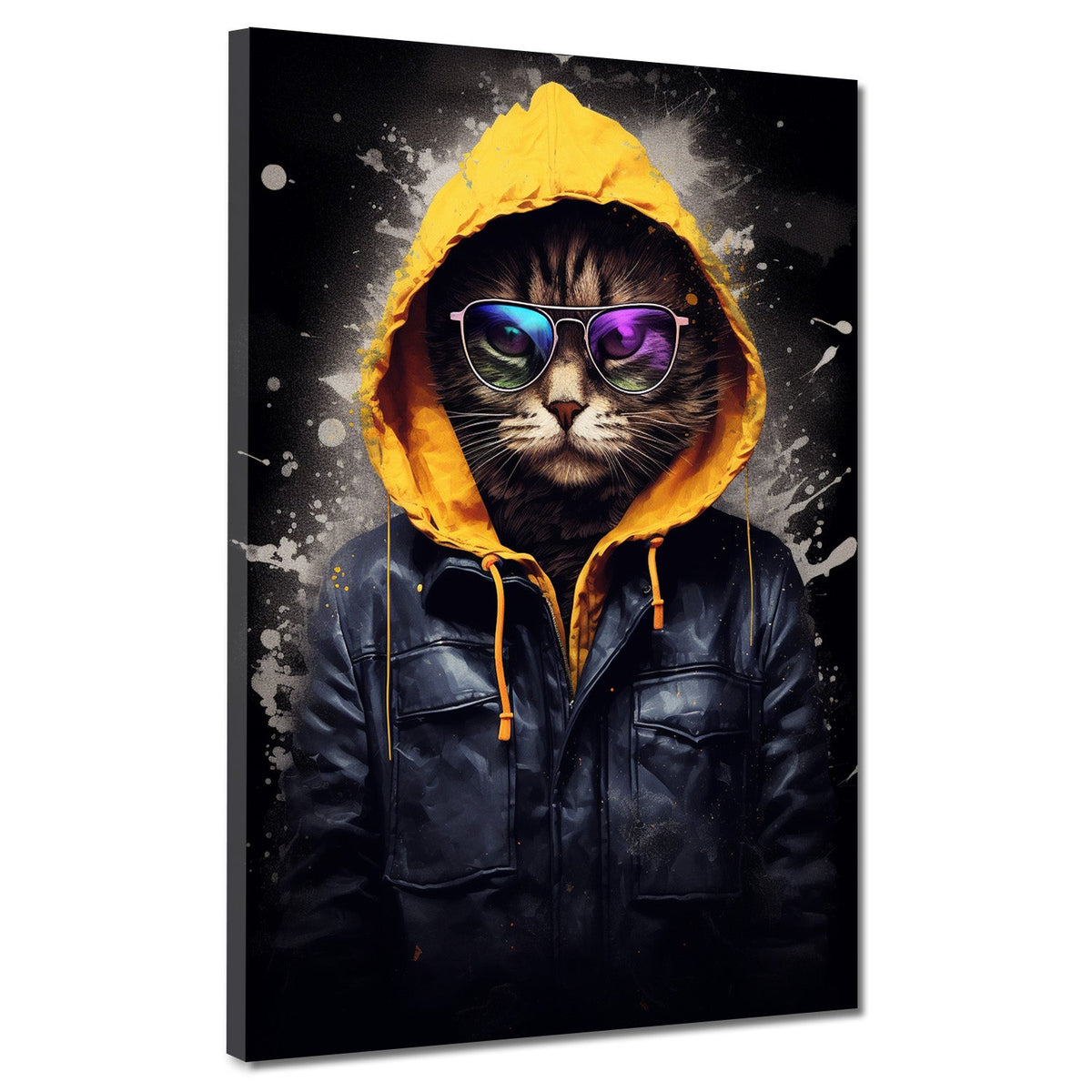 Street Art Katze im Hoodie und Sonnenbrille Wandbild Kunstwerk
