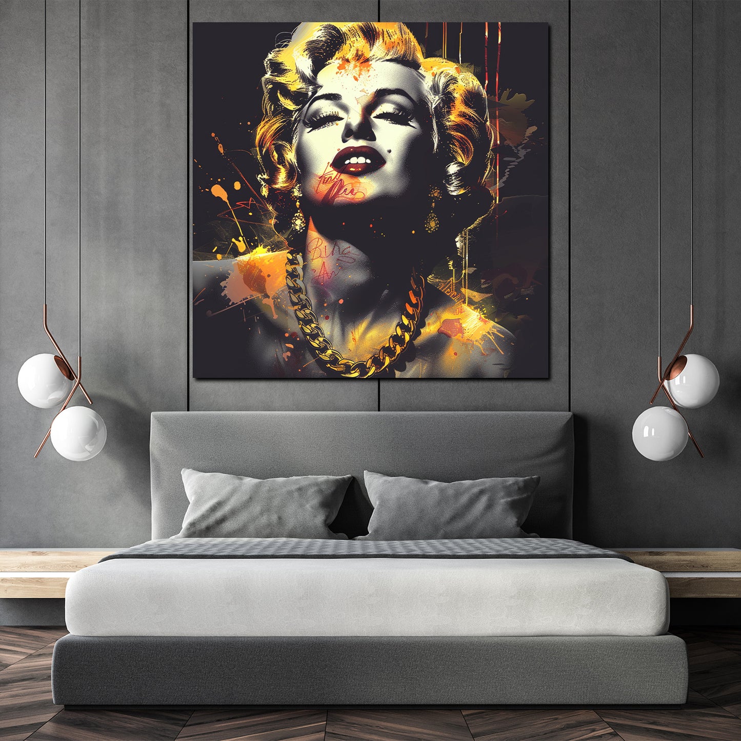 Wandbild Kunstwerk Street Art Marylin mit Goldkette