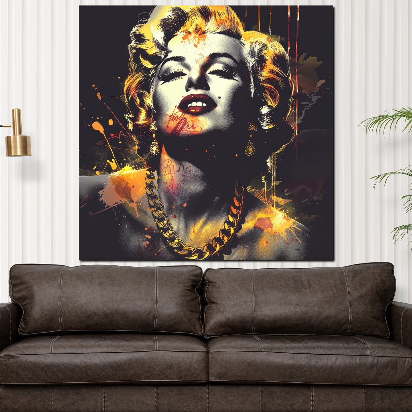 Wandbild Kunstwerk Street Art Marylin mit Goldkette