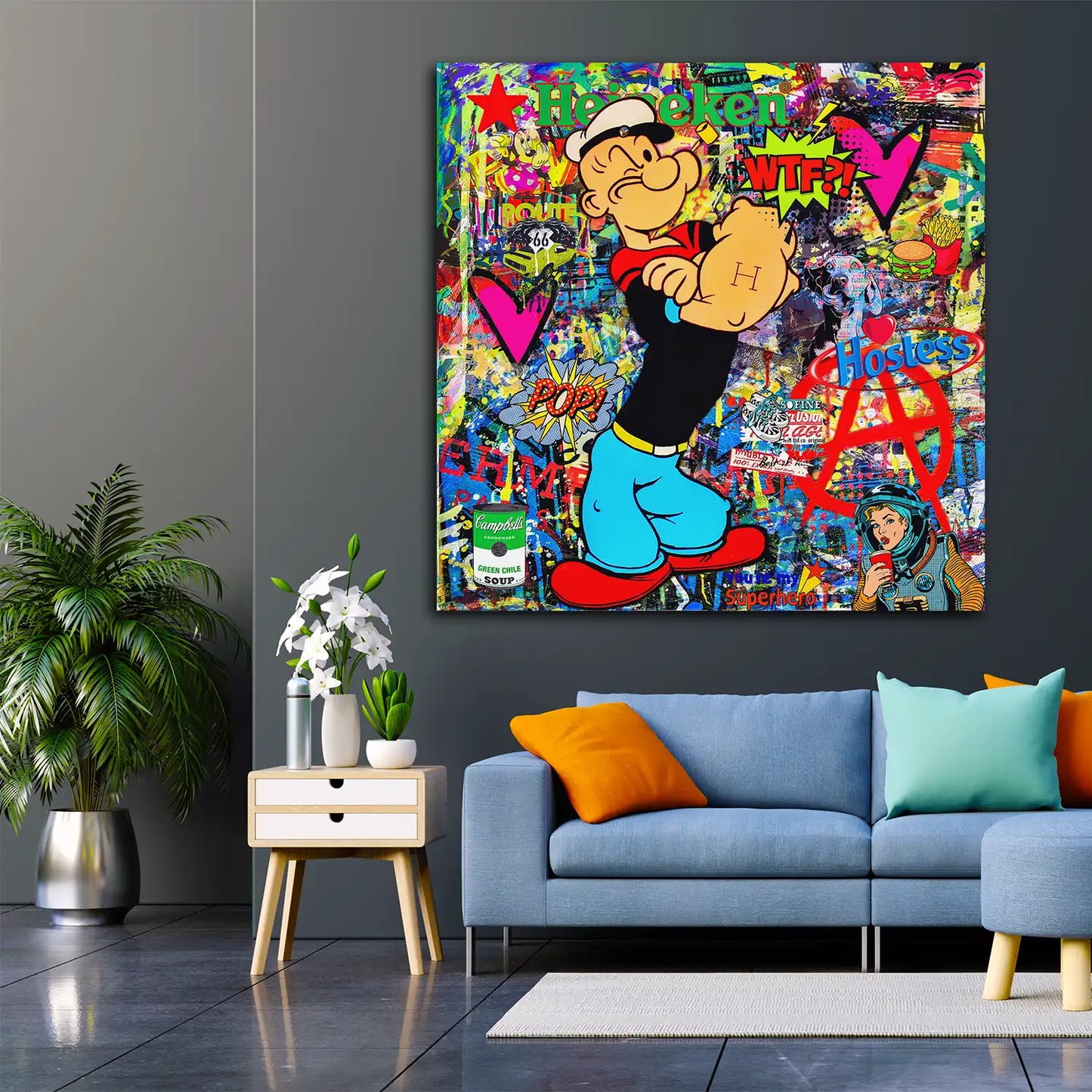Wandbild Kunstwerk Street Art Popeye Stars Comic, Pop Art