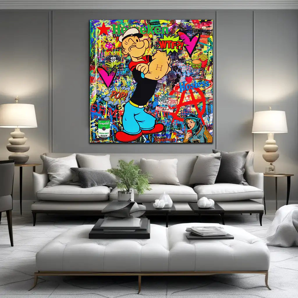 Wandbild Kunstwerk Street Art Popeye Stars Comic, Pop Art