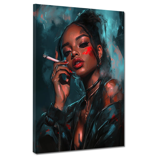 Wandbild Kunstwerk Porträt Frau urban Stil mit Zigarette