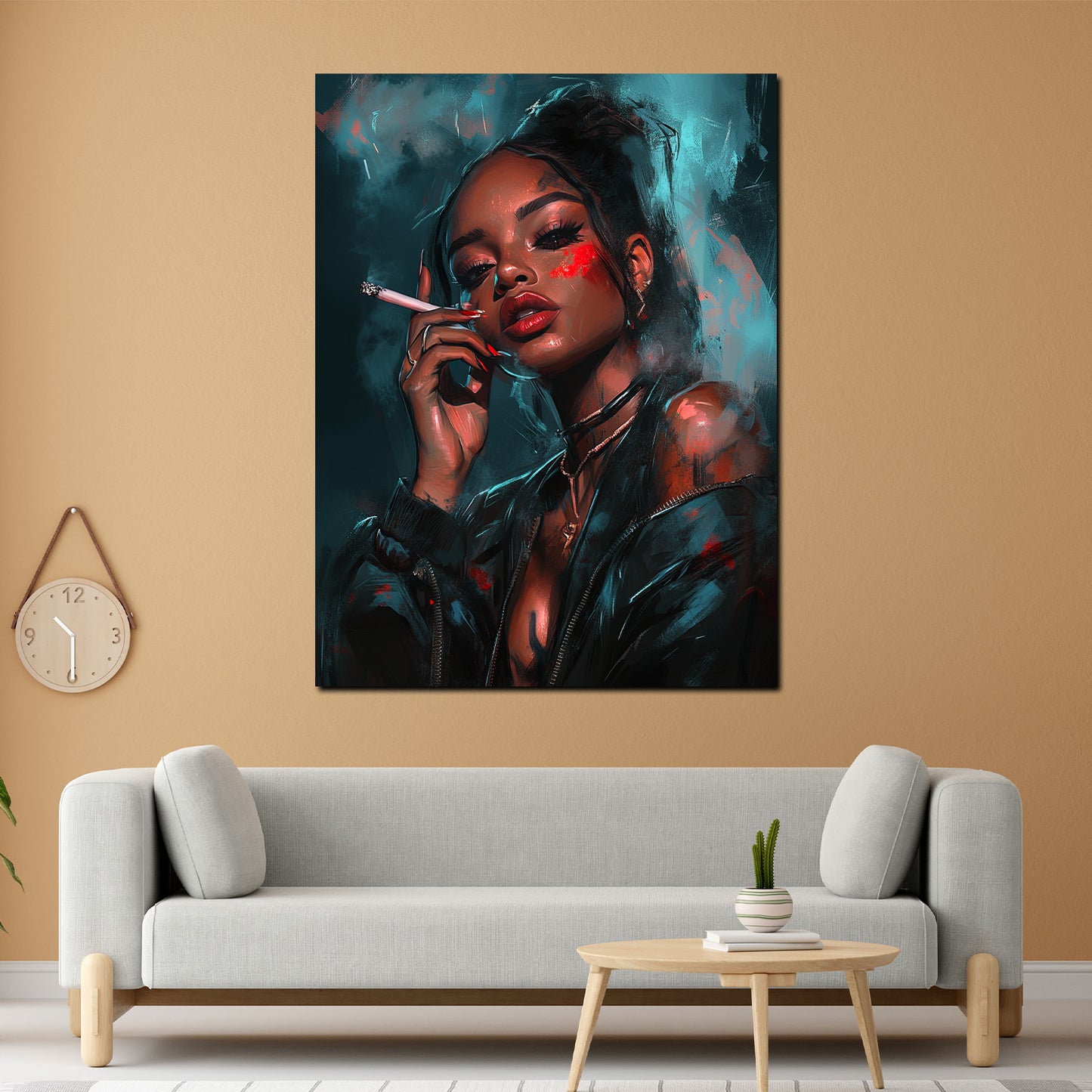 Wandbild Kunstwerk Porträt Frau urban Stil mit Zigarette