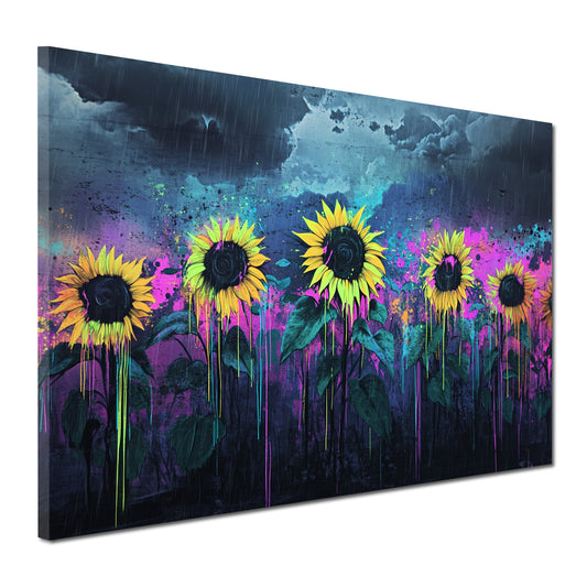 Wandbild Kunstwerk Sonnenblumen Farbspritzer Himmel