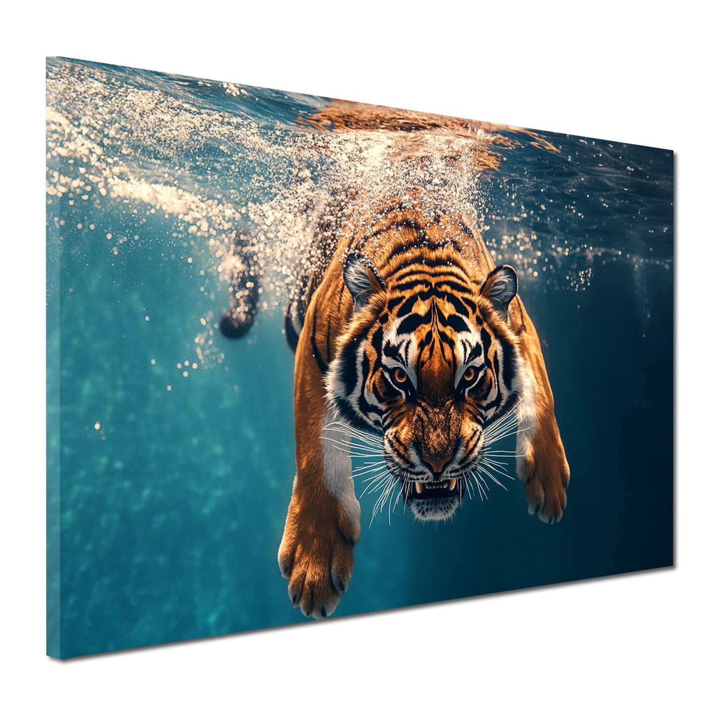 Wandbild Kunstwerk Tiger Kraft Tiermotiv Wasser Dynamik modern