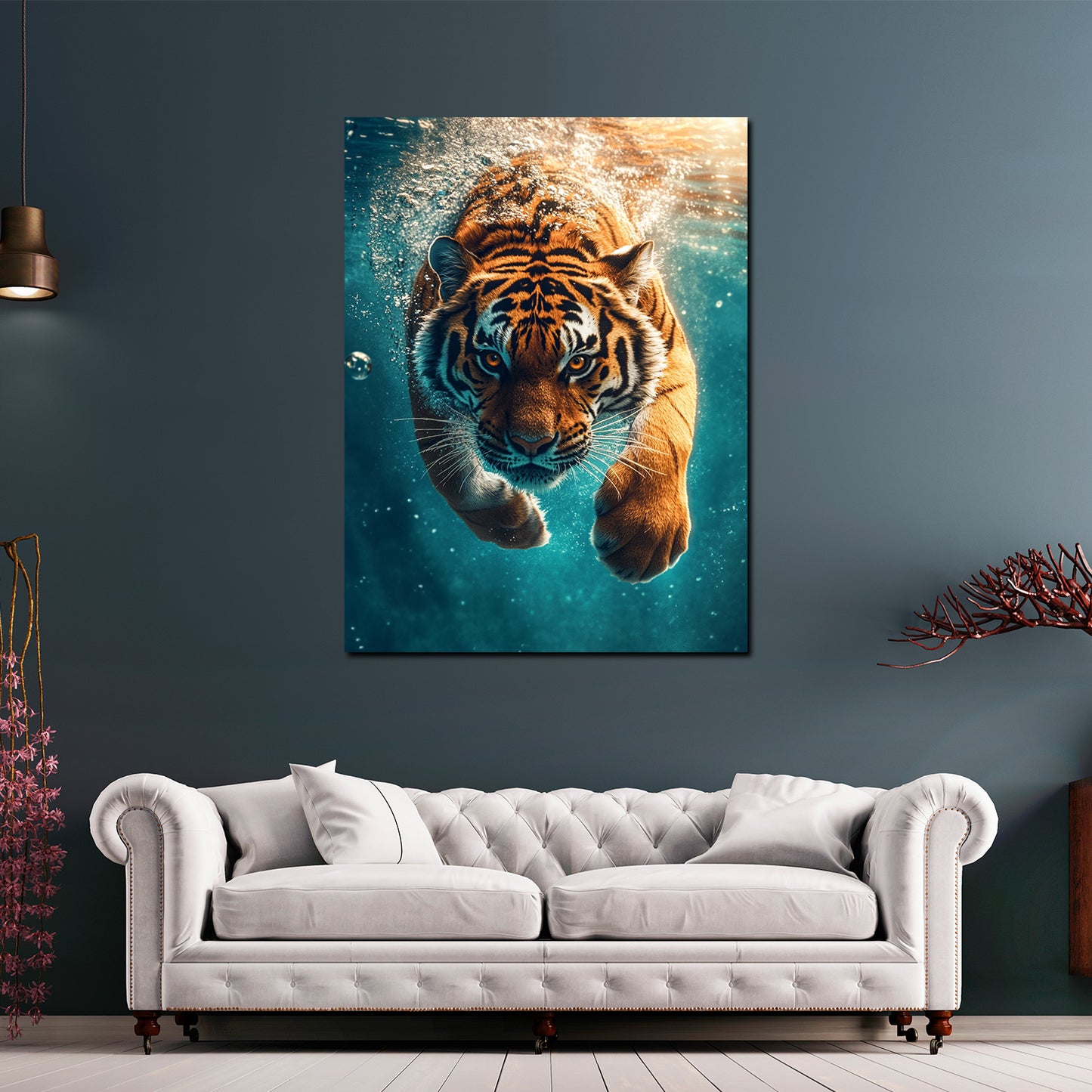 Wandbild Kunstwerk Tiger beim Eintauchen ins Wasser Energie Natur modern