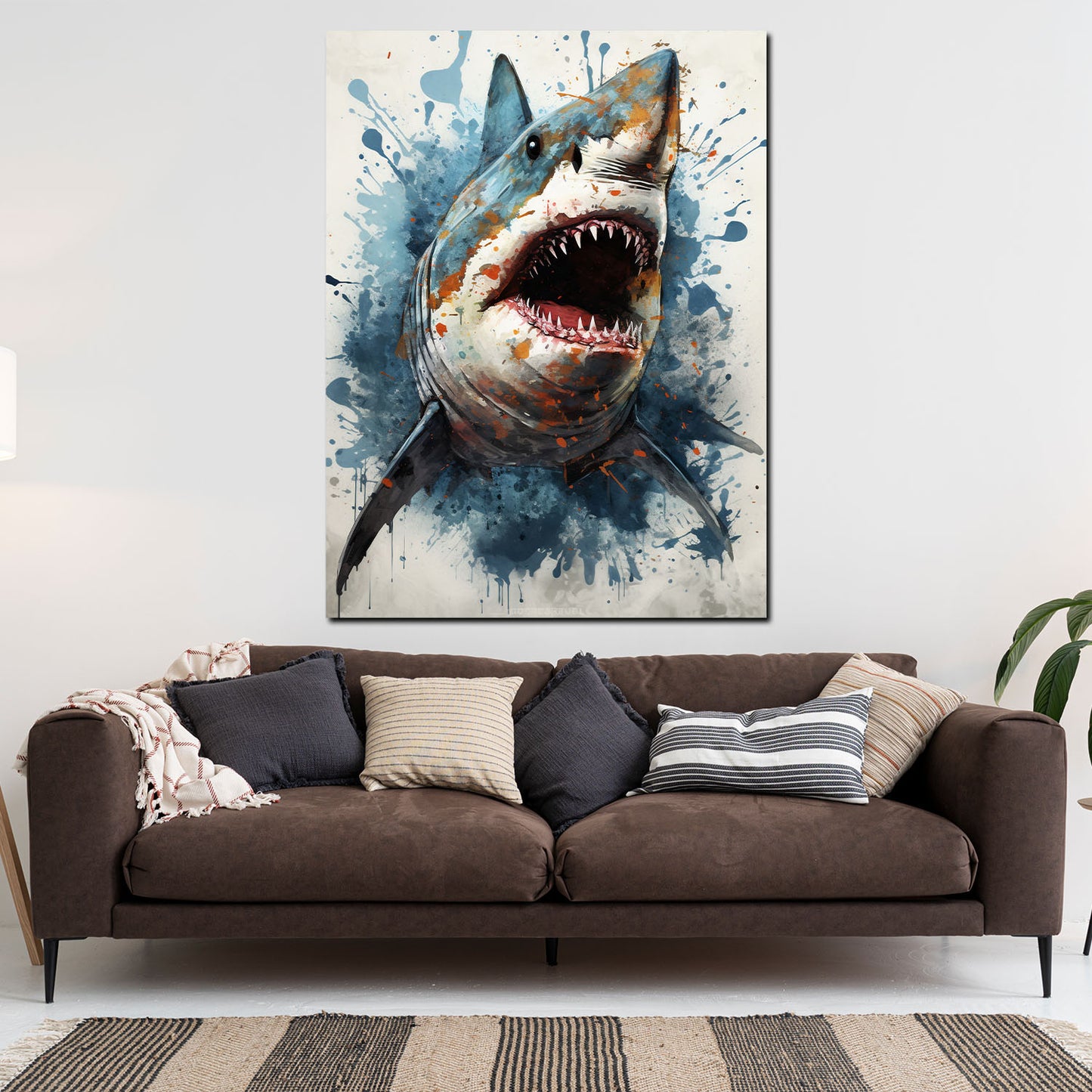 Weißer Hai Blue Splash Wandbild Kunstwerk