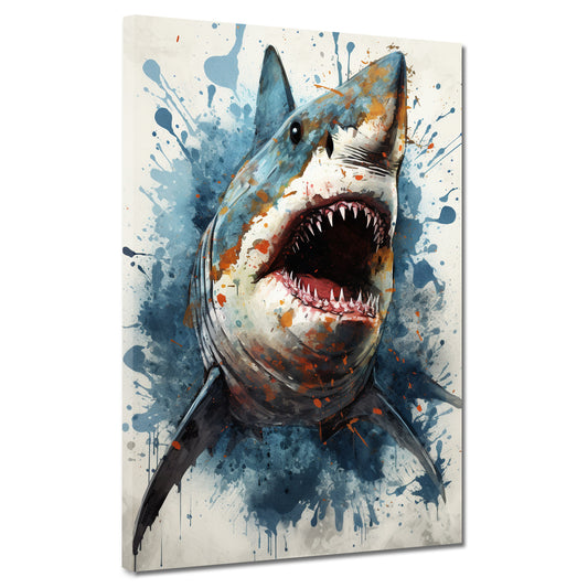 Wandbild Kunstwerk Weißer Hai Blue Splash
