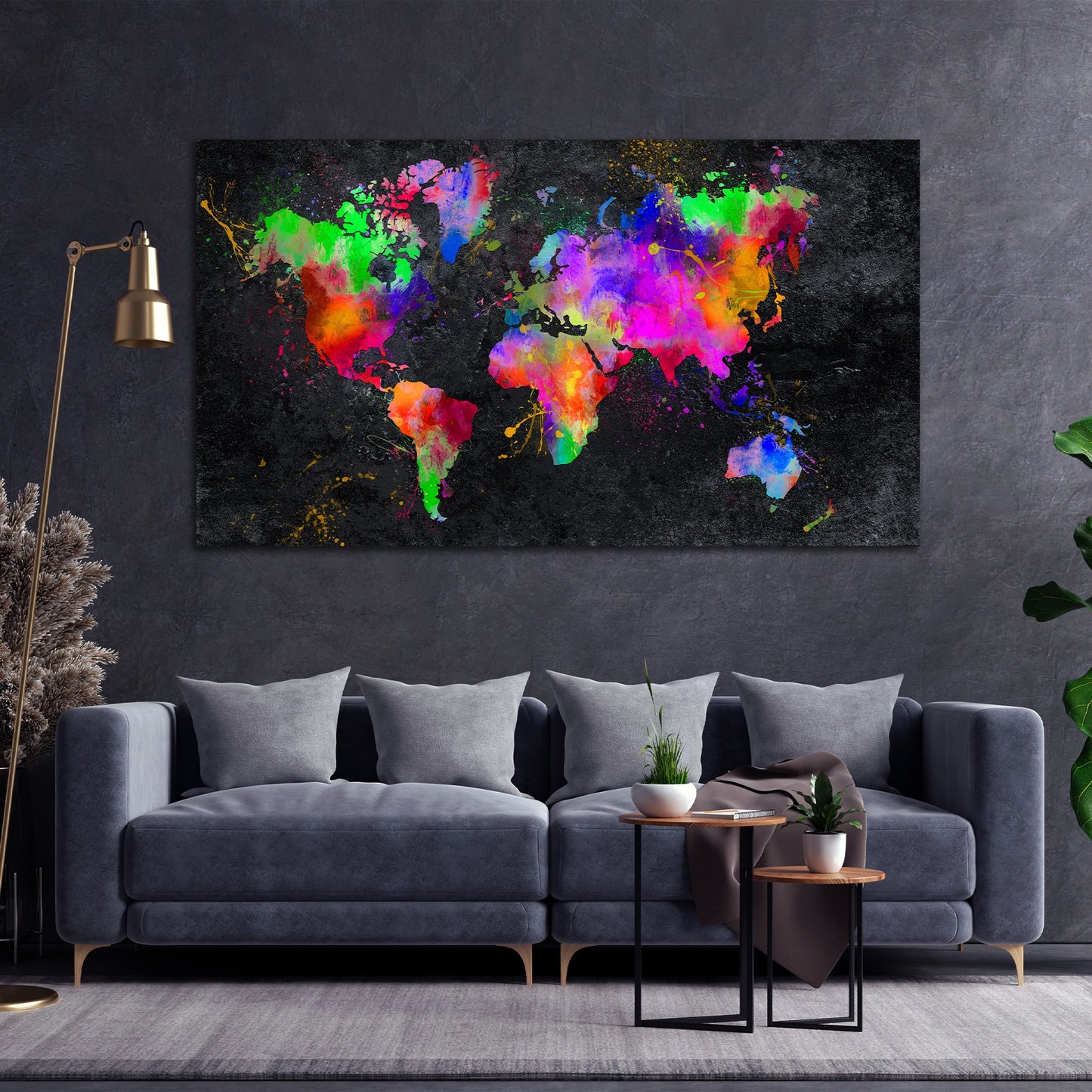 Weltkarte Pop Art Abstract Black Edition Wandbild Kunstwerk