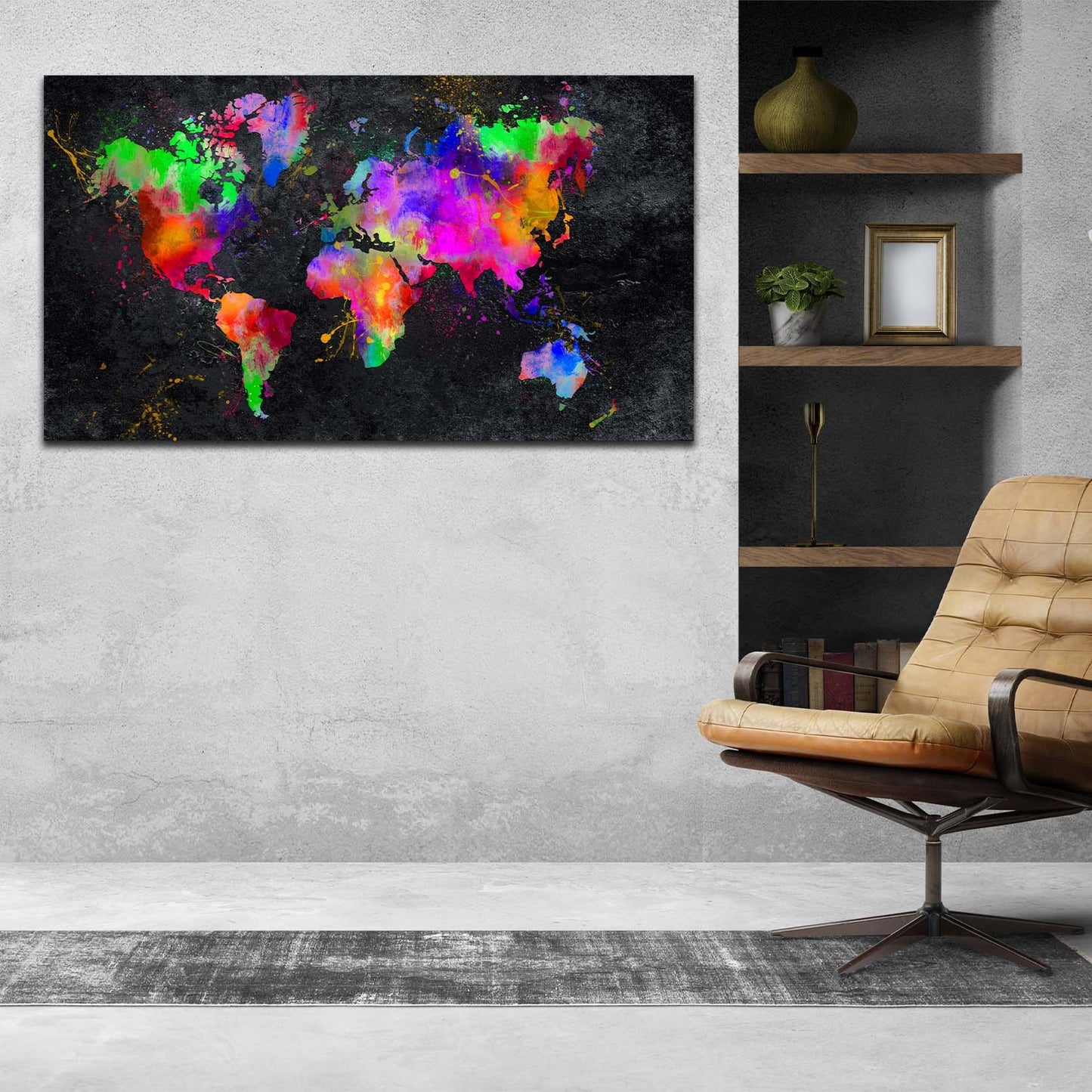 Weltkarte Pop Art Abstract Black Edition Wandbild Kunstwerk