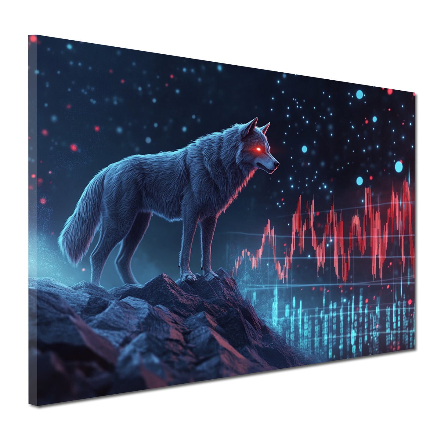 Wolf mit Aktienchart Börse futuristisch Wandbild Kunstwerk