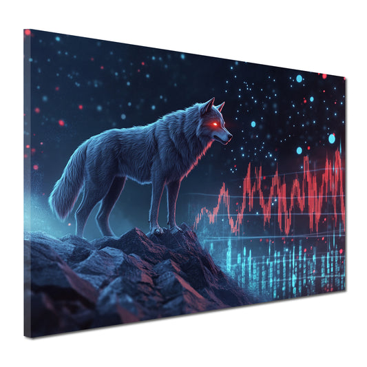 Wandbild Kunstwerk Wolf mit Aktienchart Börse futuristisch