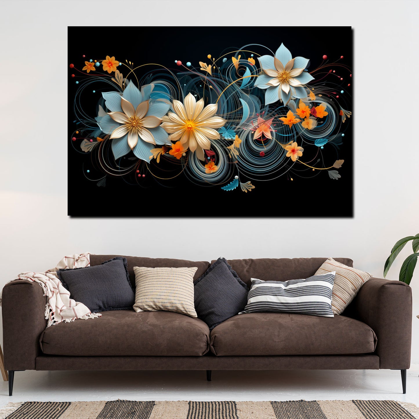 Abstrakt Blumen Black Style Wandbild Kunstwerk