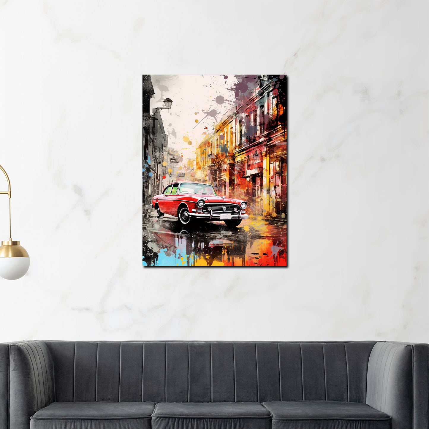 Abstrakt City Auto Oldtimer Wandbild Kunstwerk